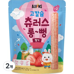 엘빈즈 유아용 고칼슘 츄러스 롱뻥 STEP2, 딸기맛, 40g, 2개