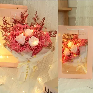 아르띠콜로 LED 장미 안개 꽃 꽃다발, 핑크