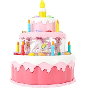 해피플레이 멜로디 회전목마 케이크 생일 촛불끄기 장난감, 혼합색상